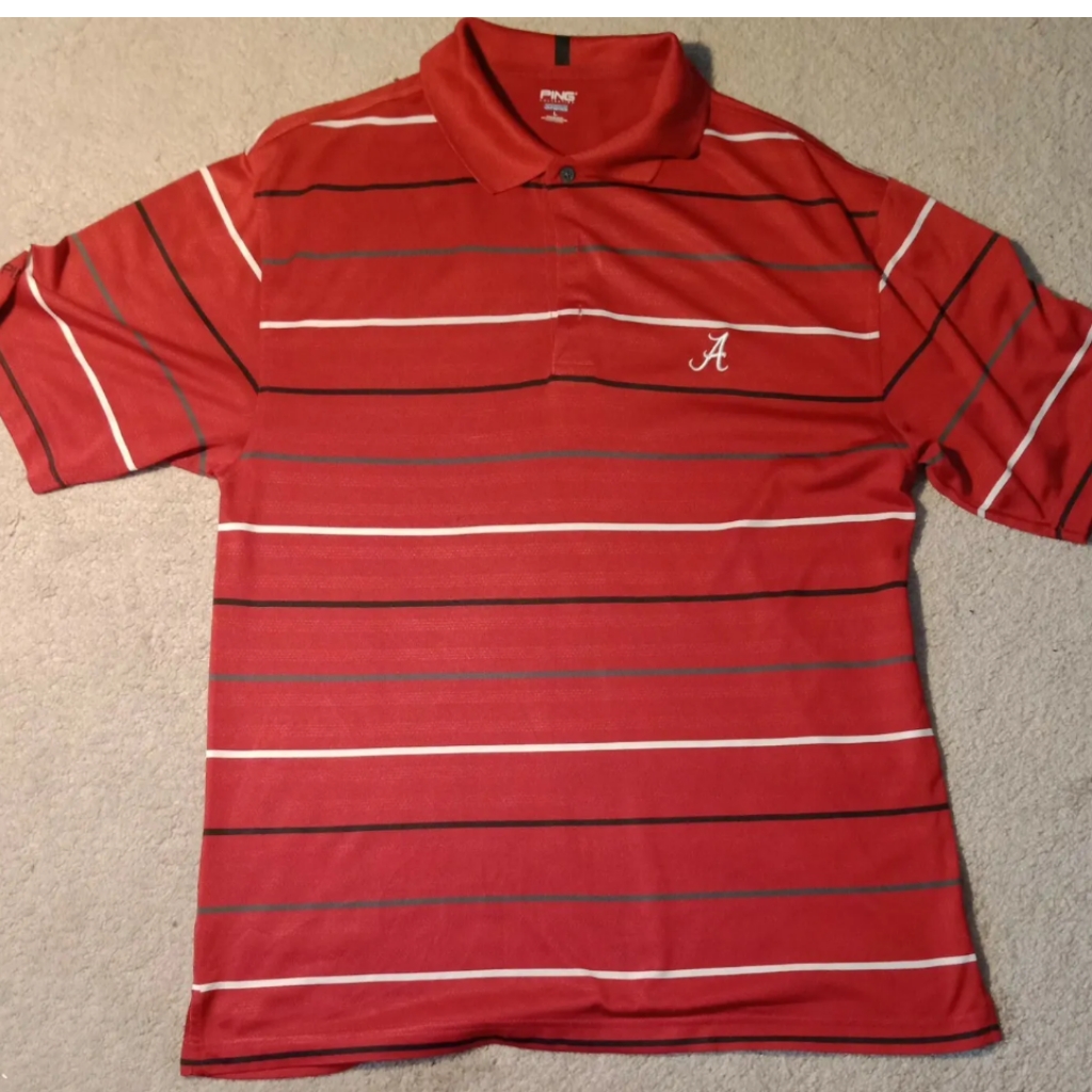 Ping Golf Shirt Mens Size Large Casual Red Stripe Short Sleeve